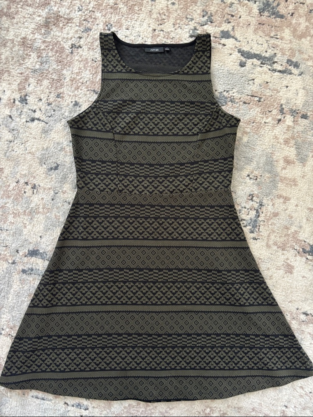 Apt. 9 Olive and Black Patterned Sleeveless A-Line Dress size Small